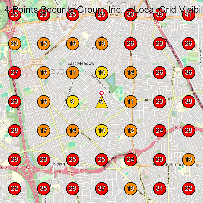 4 Points Security Group, Inc. GeoGrid visibility map for Asphalt Contractor in East Meadow